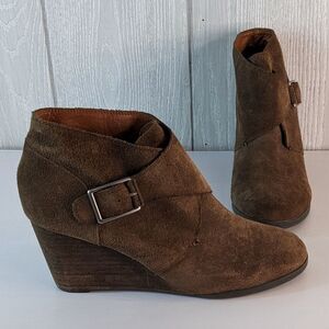 Lucky Brand Sumarah Wedge Ankle Boots Suede Leather Booties SZ 9B EUC